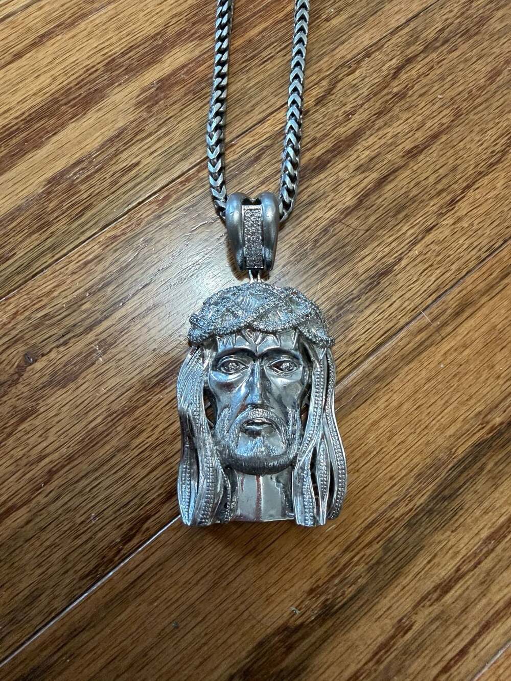 Solid 925 Sterling Silver Jesus Face Pendant with Franco Chain